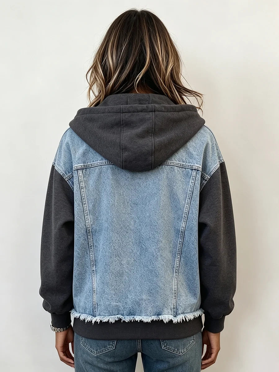 Sadie | Spliced Denim Hoodie Jacket
