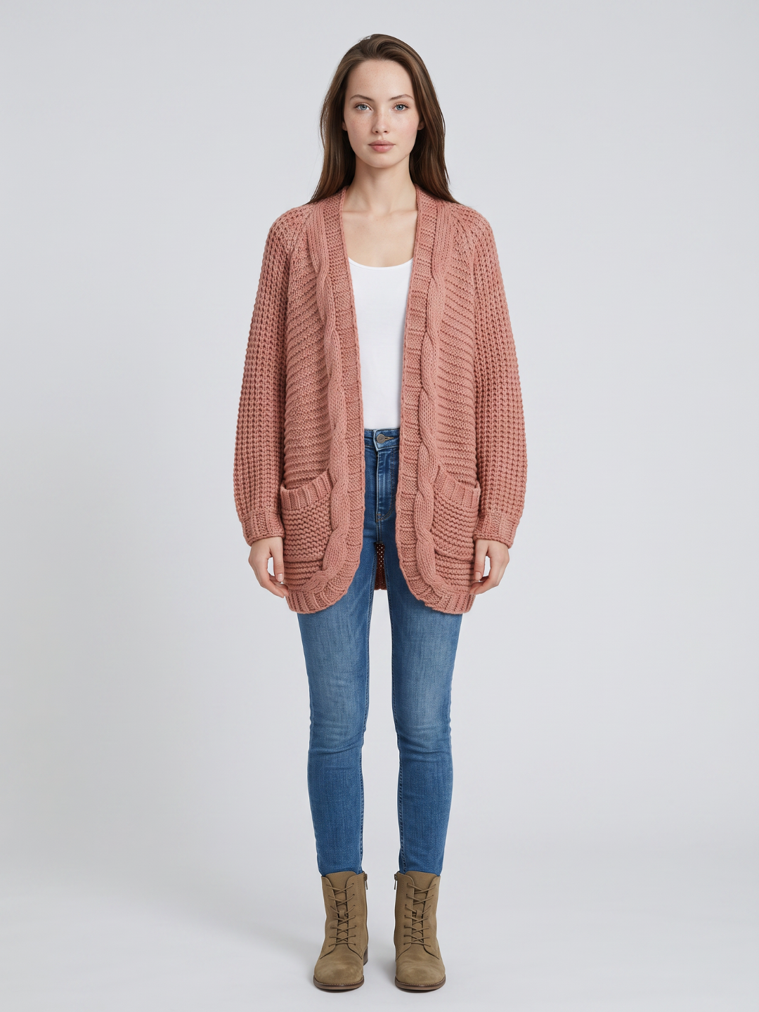 Addison | Open-Front Boho Knit Cardigan with Pockets, Cozy Winter Layer