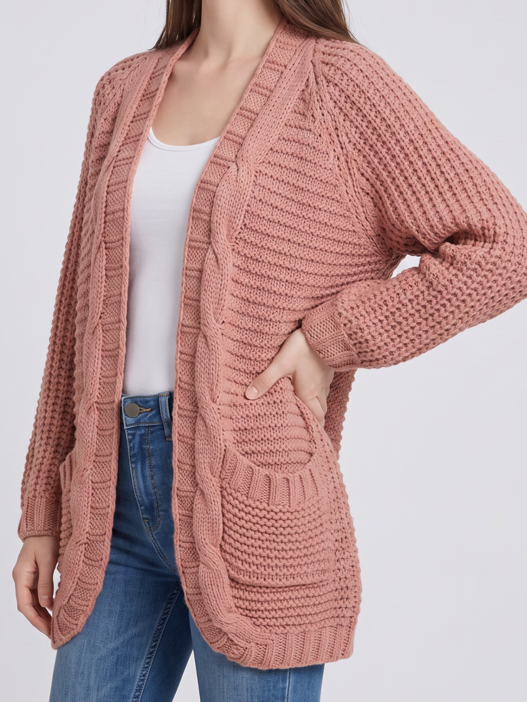 Addison | Open-Front Boho Knit Cardigan with Pockets, Cozy Winter Layer