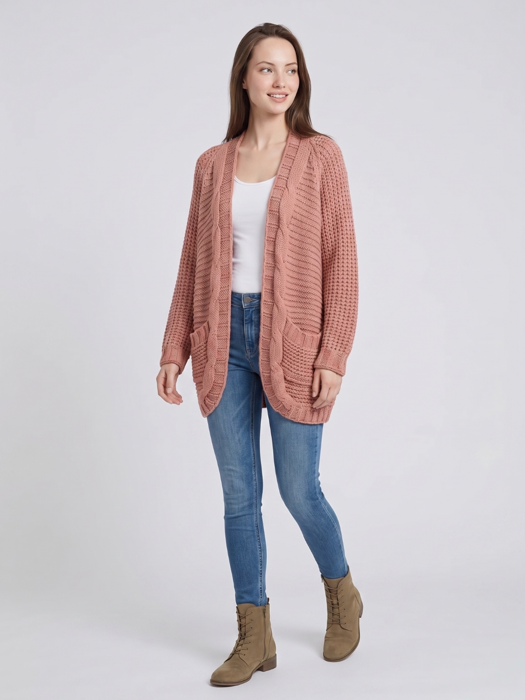 Addison | Open-Front Boho Knit Cardigan with Pockets, Cozy Winter Layer