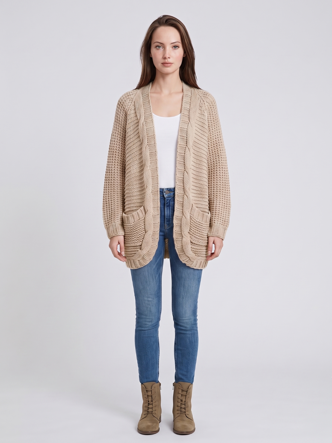Addison | Open-Front Boho Knit Cardigan with Pockets, Cozy Winter Layer