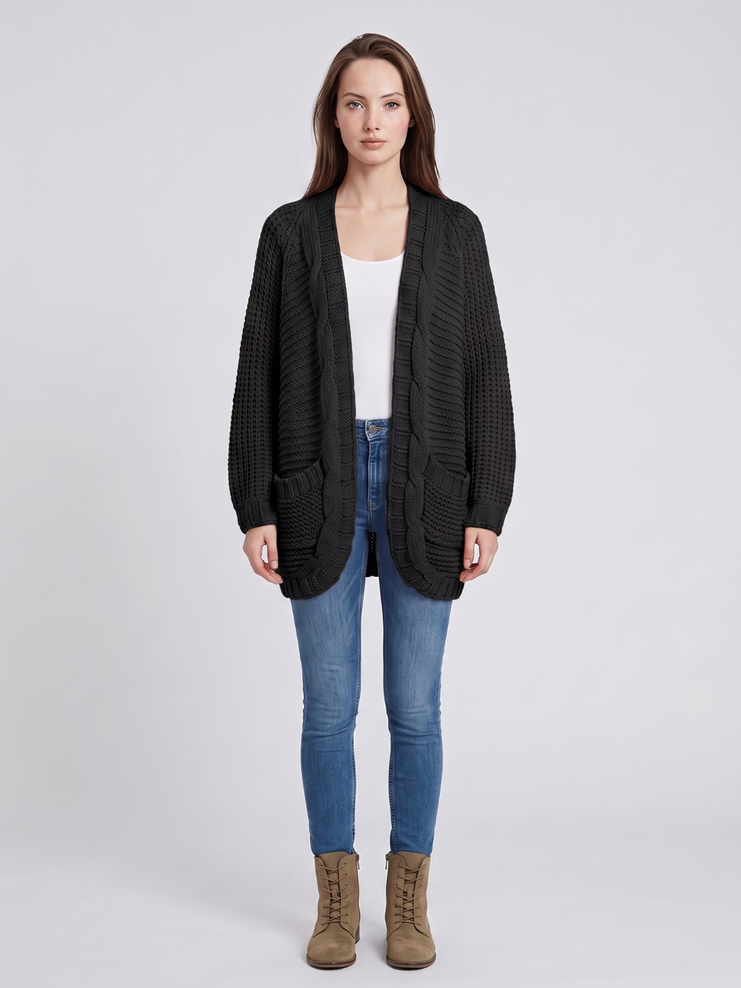 Addison | Open-Front Boho Knit Cardigan with Pockets, Cozy Winter Layer
