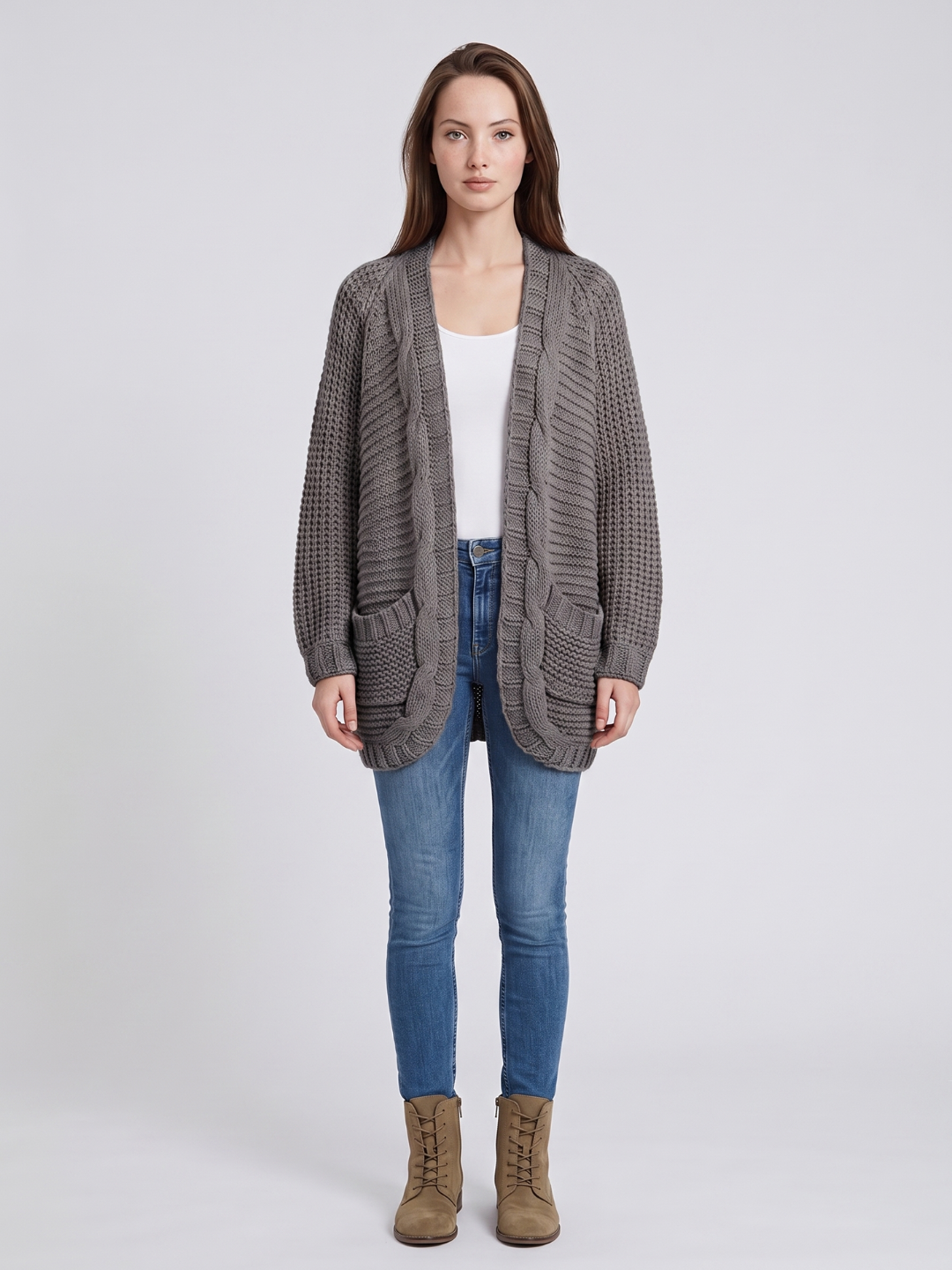 Addison | Open-Front Boho Knit Cardigan with Pockets, Cozy Winter Layer
