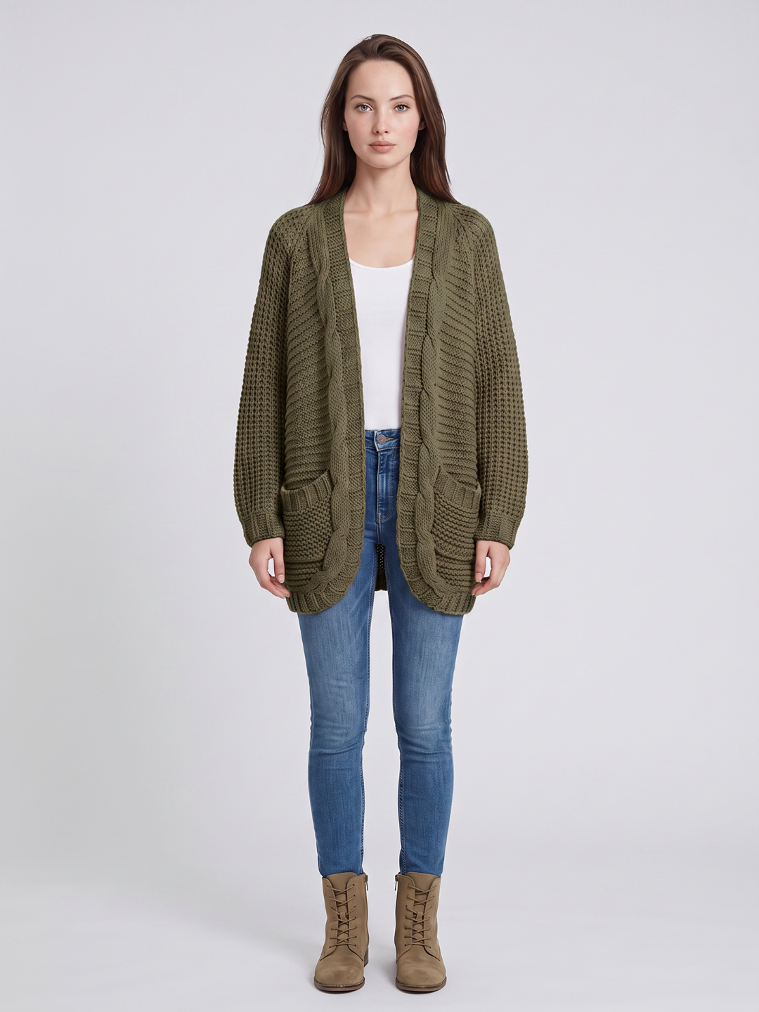 Addison | Open-Front Boho Knit Cardigan with Pockets, Cozy Winter Layer