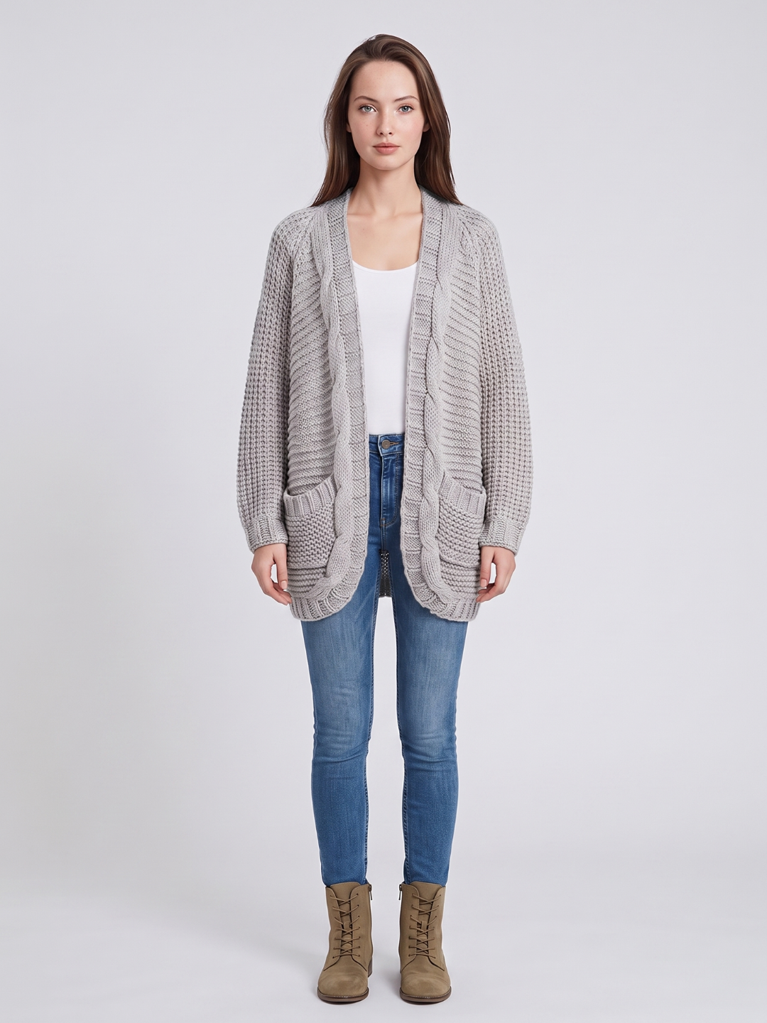 Addison | Open-Front Boho Knit Cardigan with Pockets, Cozy Winter Layer