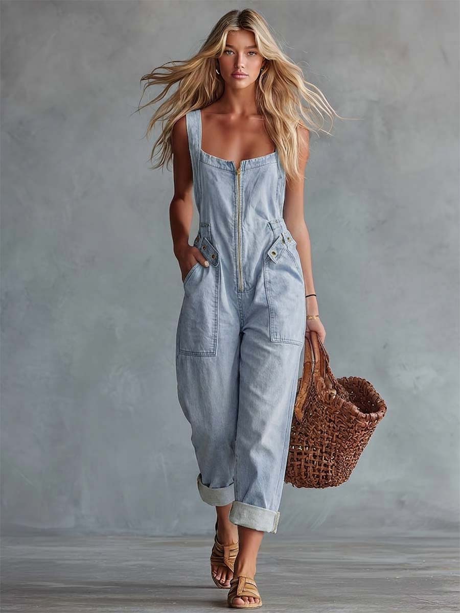 Effortless elegance in a relaxed denim jumpsuit