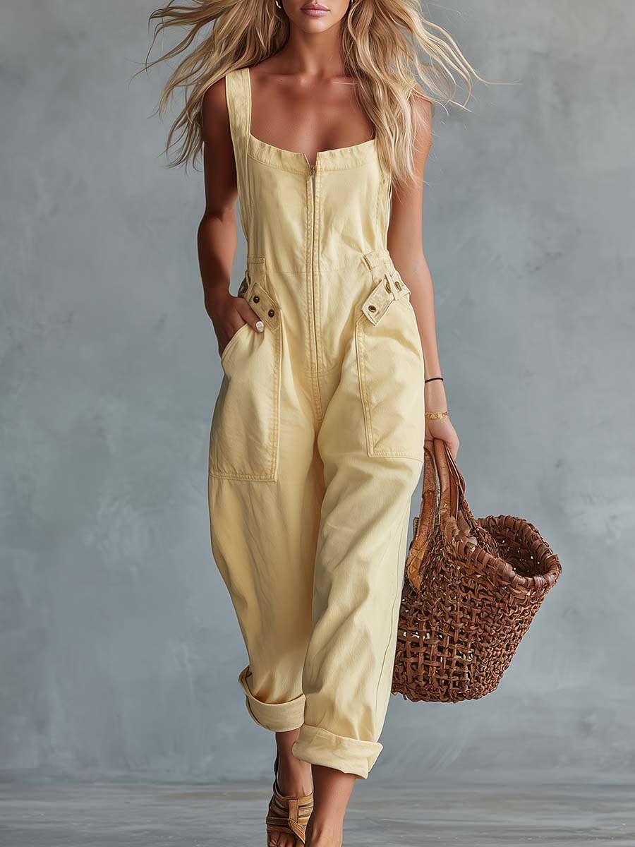 Effortless elegance in a relaxed denim jumpsuit