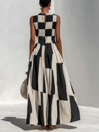 Ardenne™ | Plaid and Stripe Paneling Sleeveless Maxi Dress