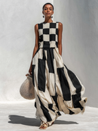 Ardenne™ | Plaid and Stripe Paneling Sleeveless Maxi Dress