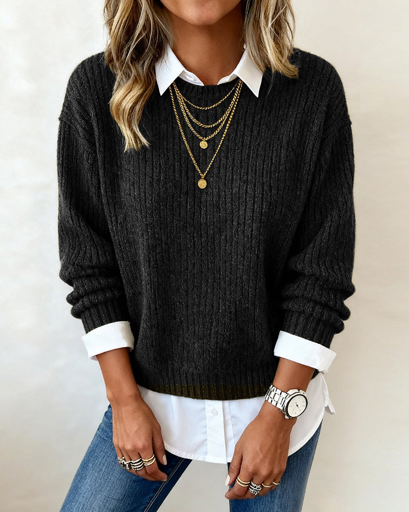 Laluna | Jumper With Shirt Collar And Patchwork Design