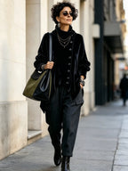 Margaret | Velvet Asymmetric Button Roll-Neck Top