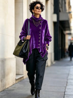 Margaret | Velvet Asymmetric Button Roll-Neck Top