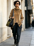 Margaret | Velvet Asymmetric Button Roll-Neck Top