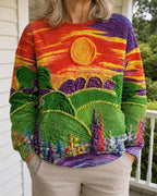 RAVELLA | SUNBURST LANDSCAPE PRINT RELAXED-FIT SWEATER
