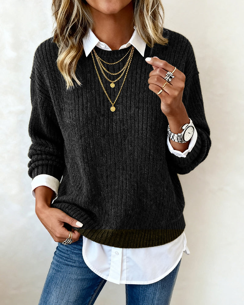 Laluna | Jumper With Shirt Collar And Patchwork Design