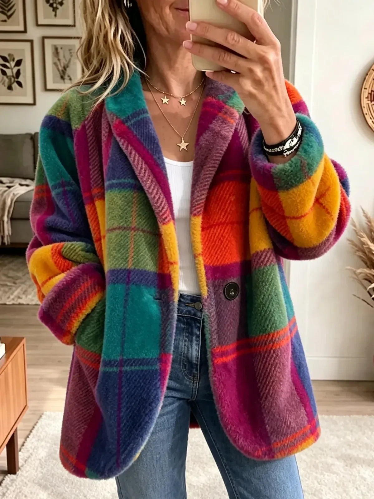 Beatrix | Rainbow Tartan Fleece Coat