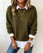 Laluna | Jumper With Shirt Collar And Patchwork Design