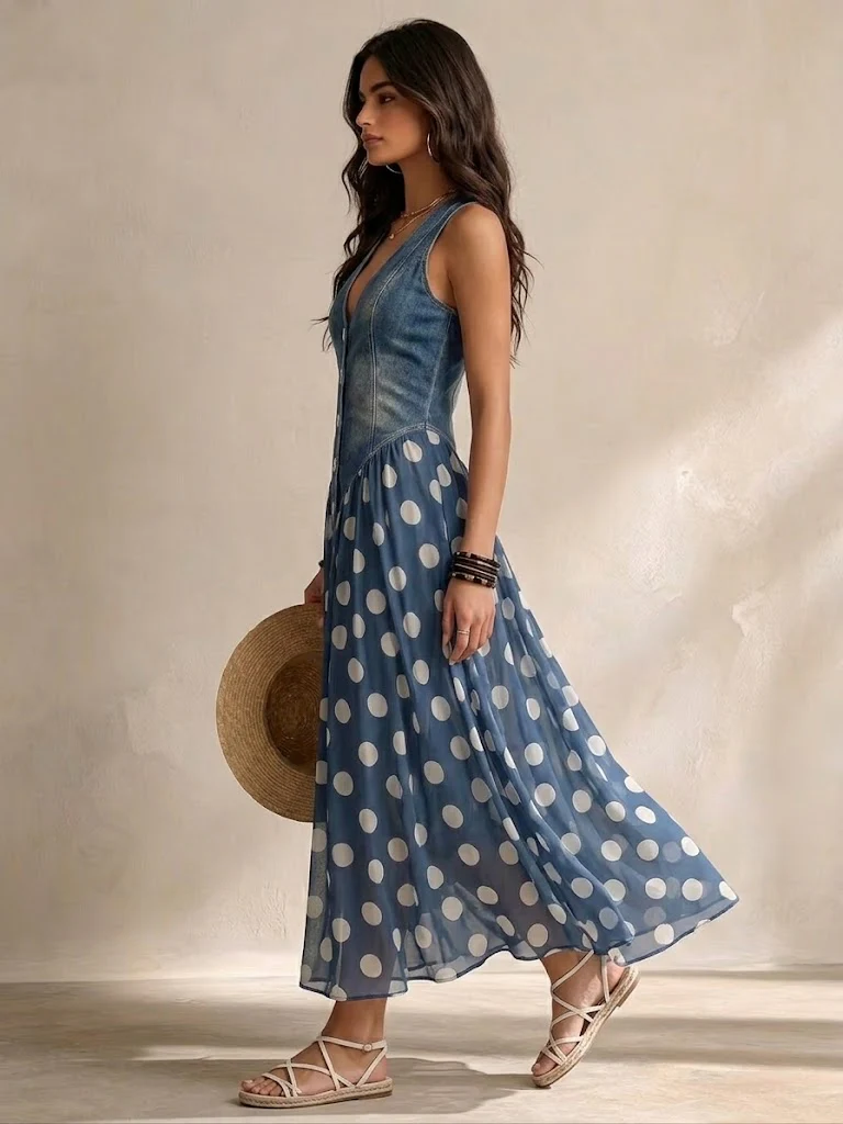Elegant long dress with flattering V-neck