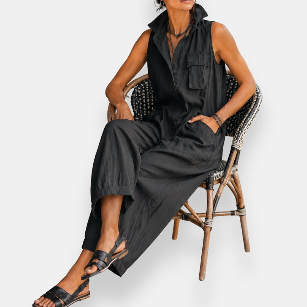 Relaxed Sleeveless Cargo Jumpsuit