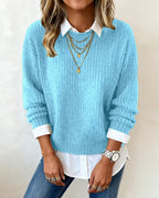 Laluna | Jumper With Shirt Collar And Patchwork Design