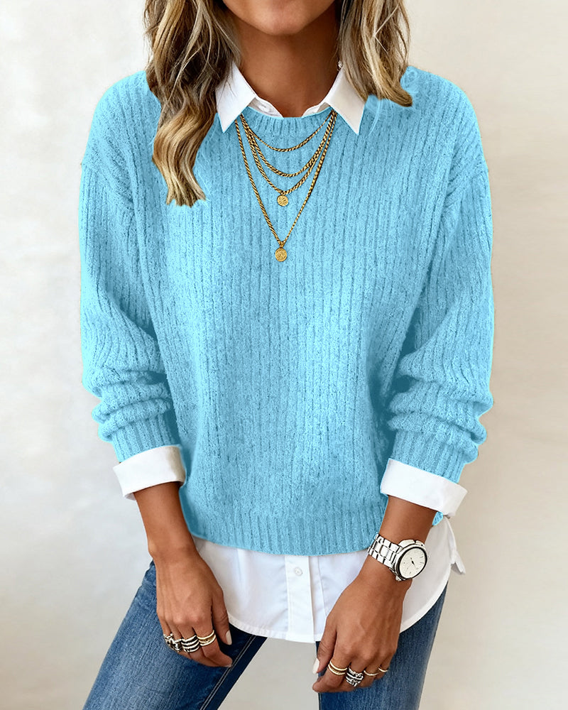 Laluna | Jumper With Shirt Collar And Patchwork Design