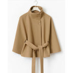 Elegant cape coat with adjustable waist for effortless warmth