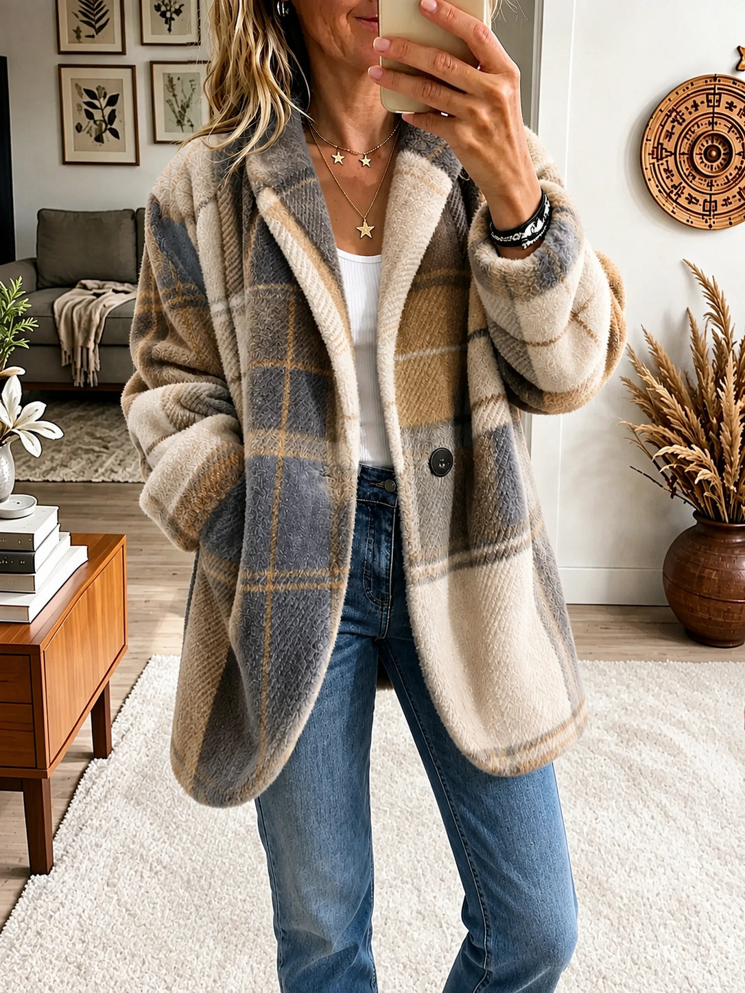 Beatrix | Rainbow Tartan Fleece Coat