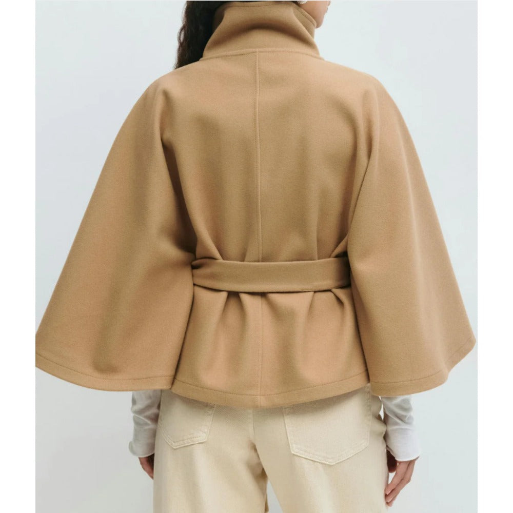 Elegant cape coat with adjustable waist for effortless warmth