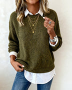 Laluna | Jumper With Shirt Collar And Patchwork Design