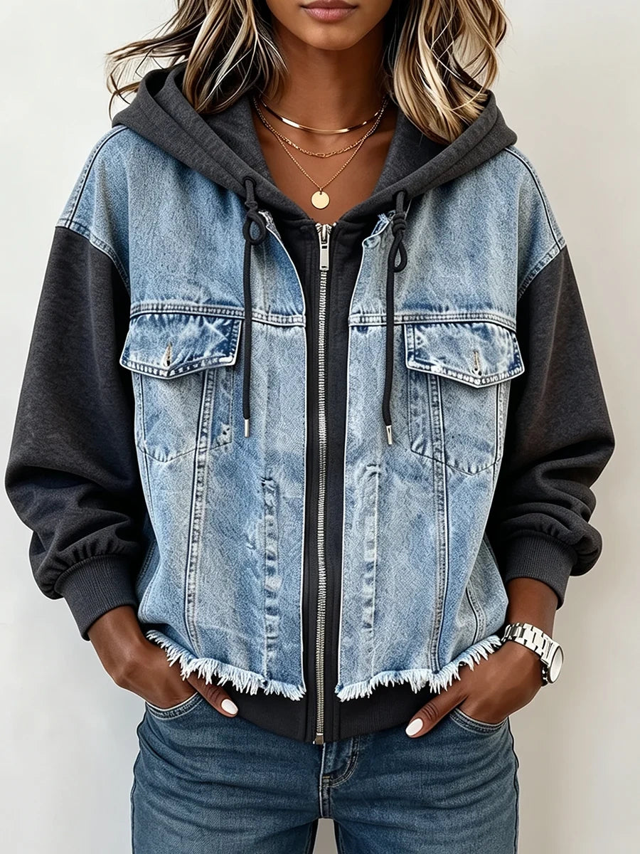 Sadie | Spliced Denim Hoodie Jacket