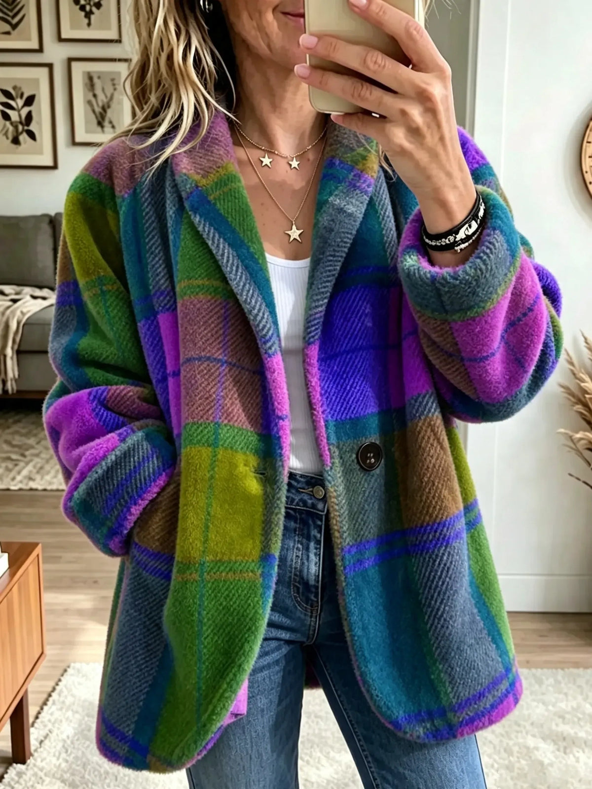 Beatrix | Rainbow Tartan Fleece Coat