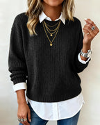 Laluna | Jumper With Shirt Collar And Patchwork Design