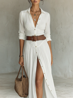 Pamela - Long Maxi Dress with Notched Collar and Long Sleeves for Women