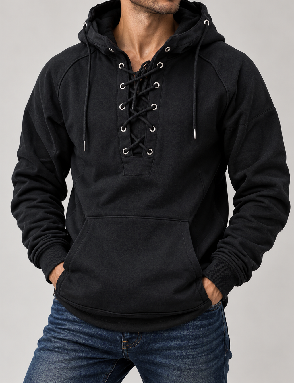 DUNCAN | Lace-up hoodie with a kangaroo pocket