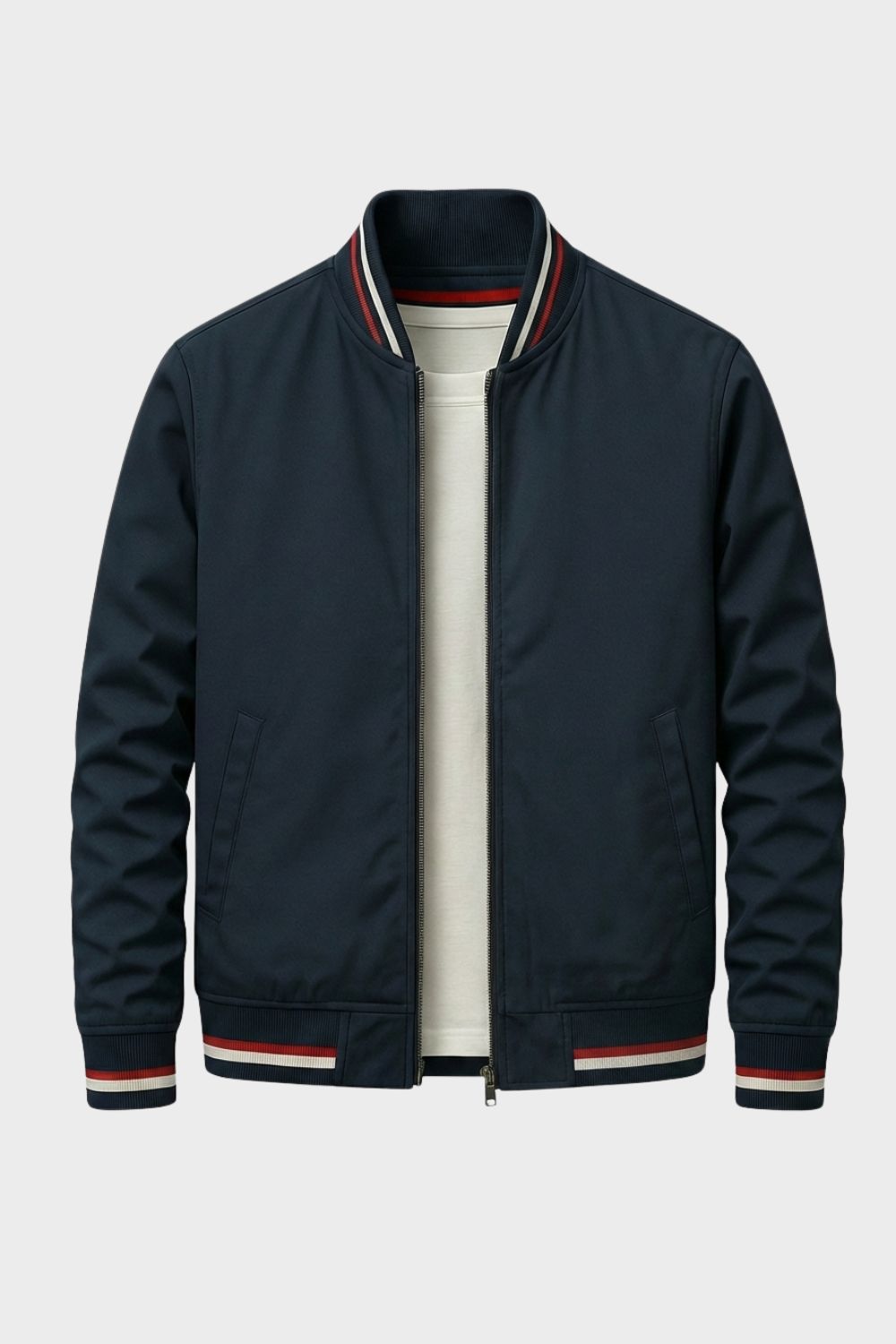 Men's Bomber Jacket with Zip and Stand-Up Collar