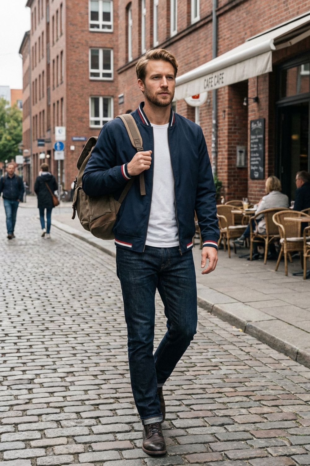 Men's Bomber Jacket with Zip and Stand-Up Collar