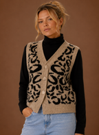 Leopard Print Sweater Vest for Women - Button Front