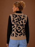 Leopard Print Sweater Vest for Women - Button Front