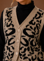 Leopard Print Sweater Vest for Women - Button Front