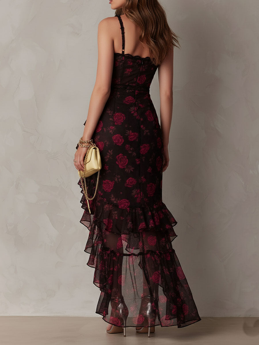 Elegant floral dress with soft ruffles and comfort