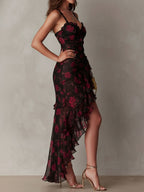 Elegant floral dress with soft ruffles and comfort