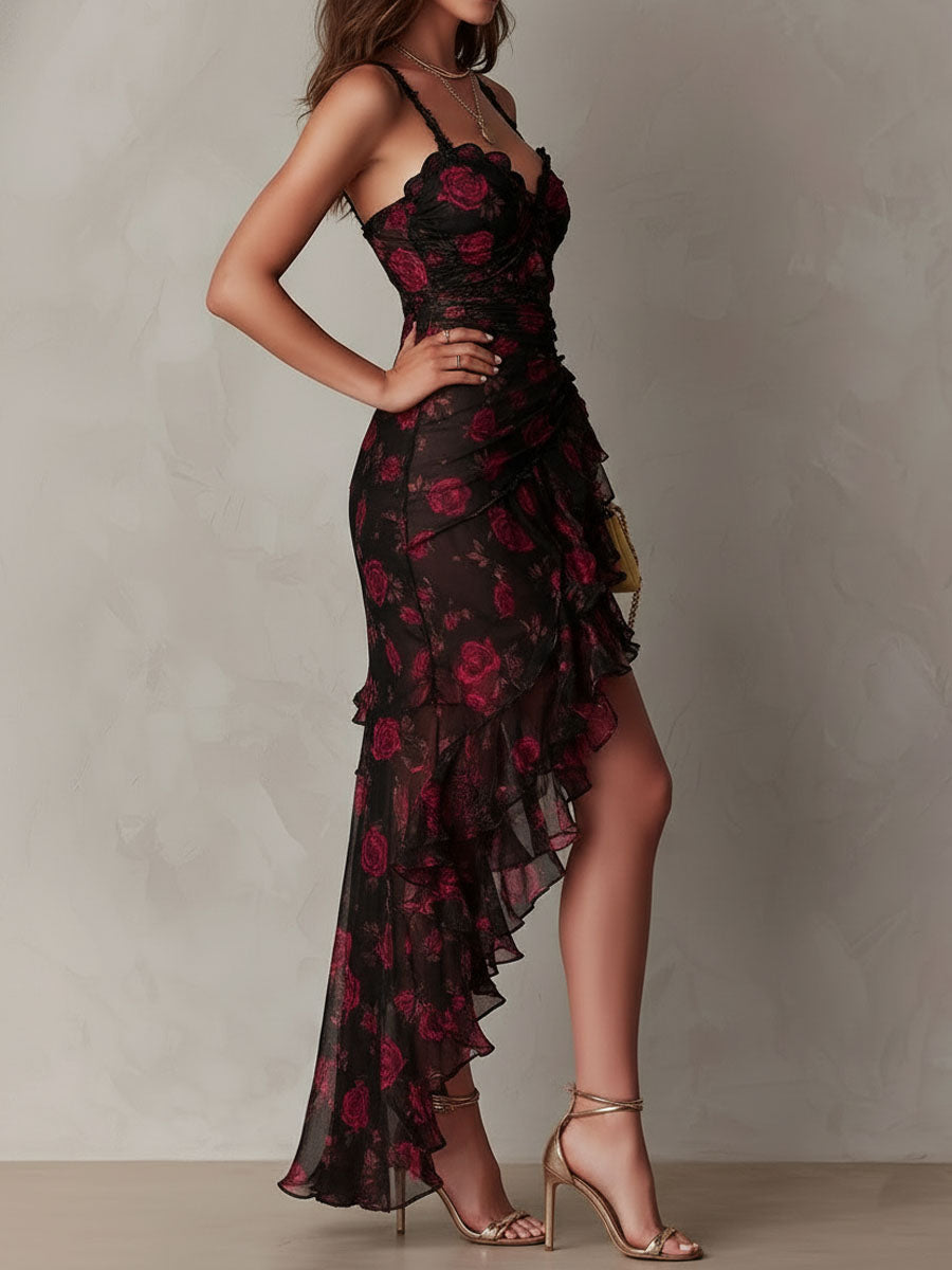 Elegant floral dress with soft ruffles and comfort