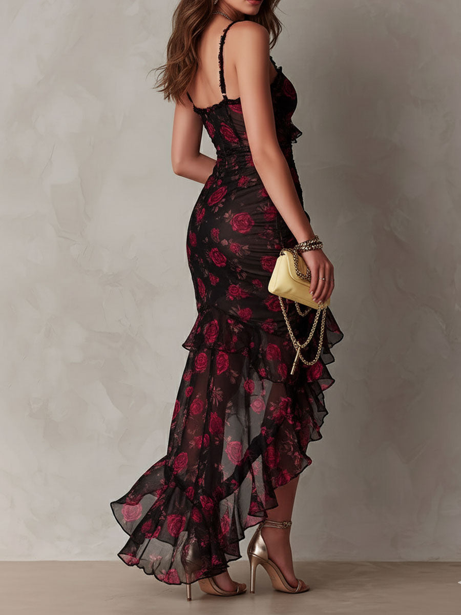 Elegant floral dress with soft ruffles and comfort