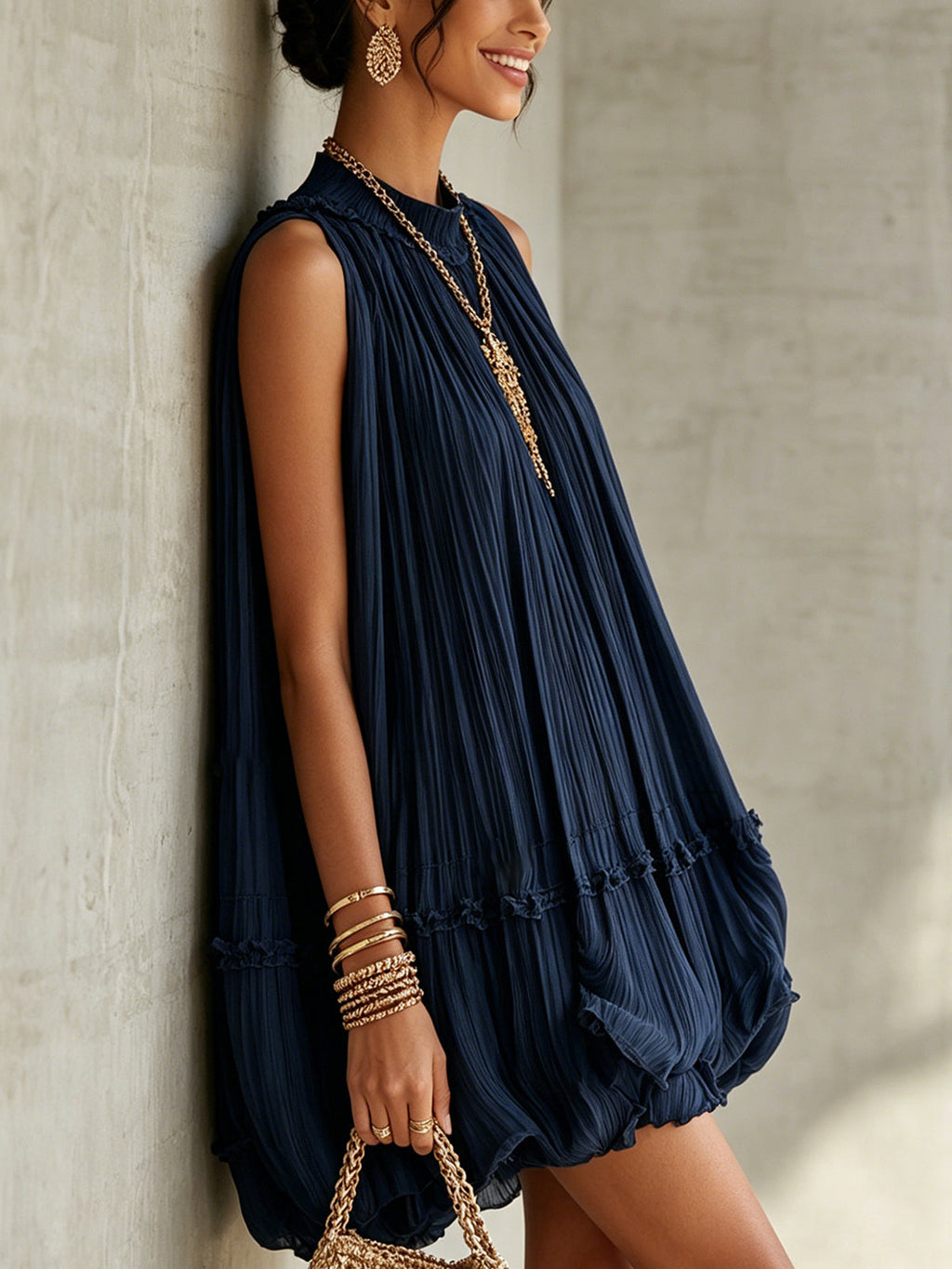 Effortlessly Elegant Mini Dress with Balloon Hem