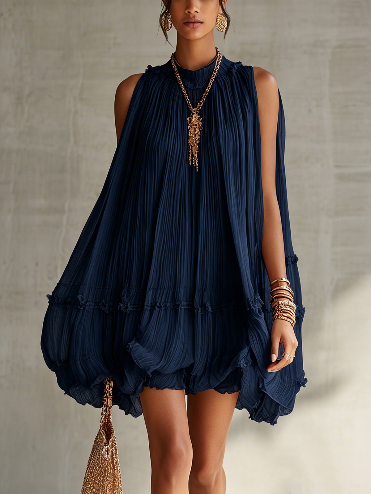Effortlessly Elegant Mini Dress with Balloon Hem