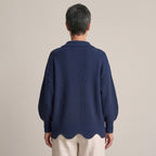 Women's Navy Button Cardigan — Collared Oversized Chunky Knit Jumper