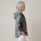 Women's Sage Green Hooded Cardigan — Floral Print Button Front Soft Knit Jacket