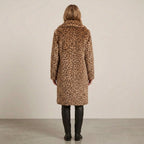 Women's Leopard Print Faux Fur Coat — Longline Lapel Collar Winter Jacket