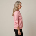 Women's Pink Quarter Zip Jumper — Cable Knit Stand Collar Long Sleeve Top