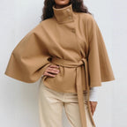 Elegant cape coat with adjustable waist for effortless warmth
